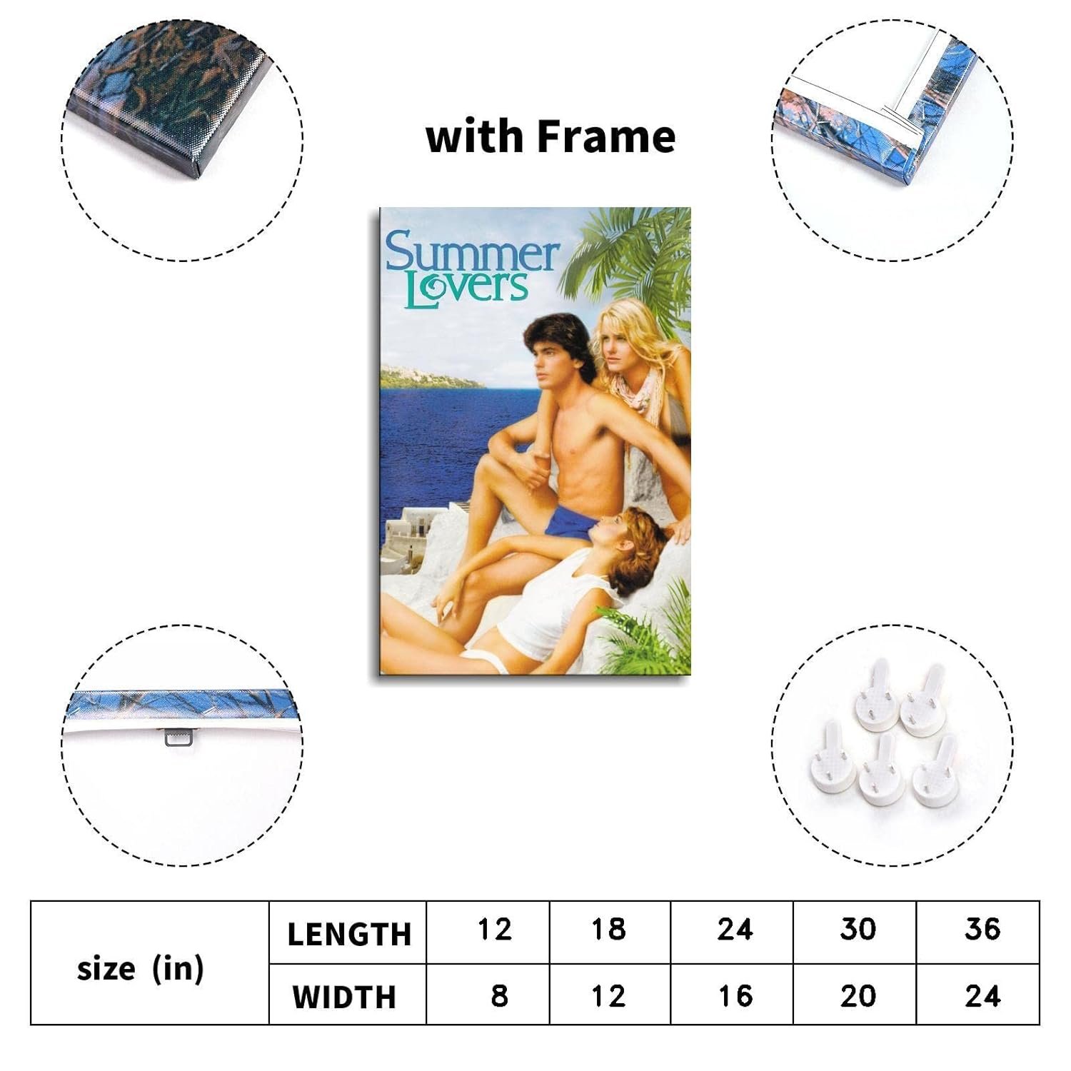 Summer Lovers (1982) Movie Poster Poster Romantic Love Canvas Prints Love Movies Wall Art For Home Office Cinema Decorations With Framed 36"x24"