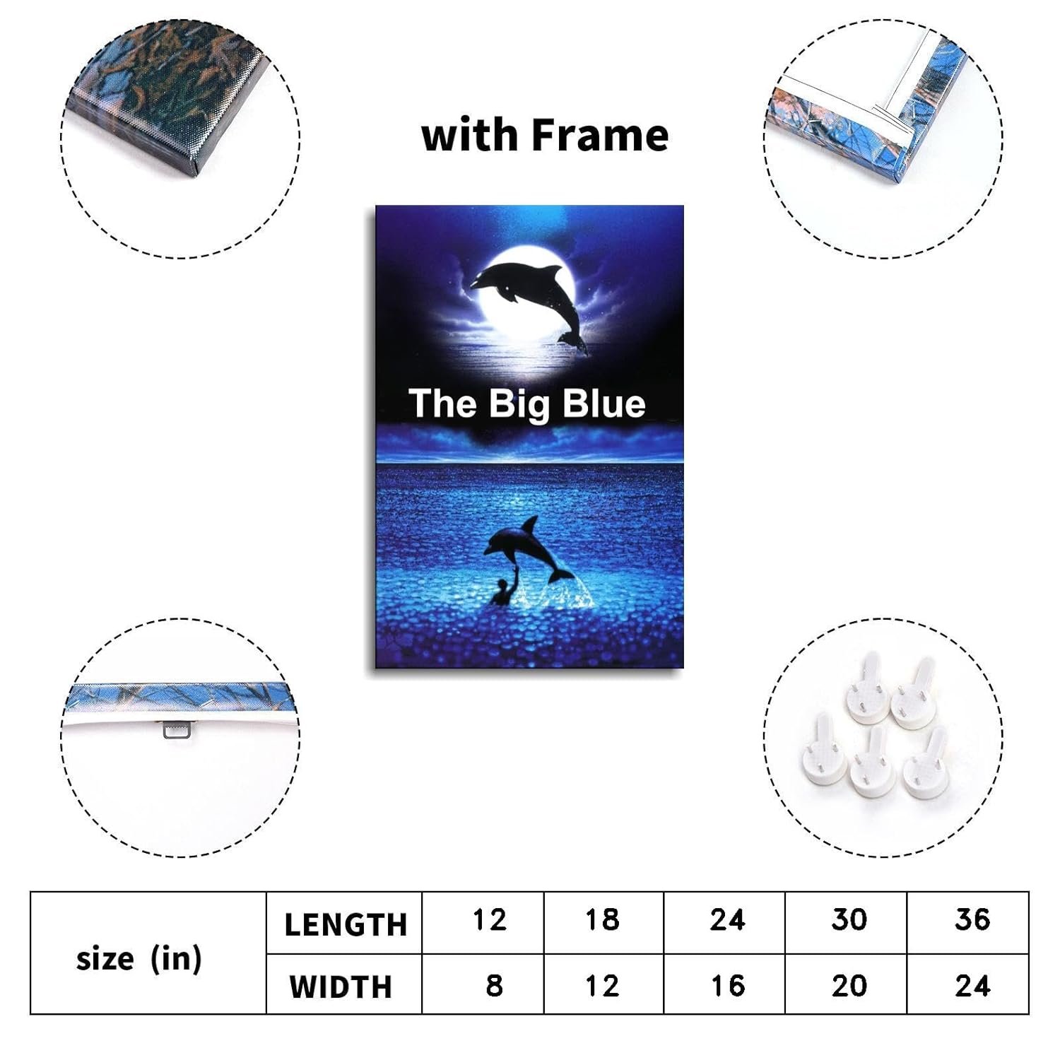 The Big Blue Poster Canvas Prints Love Story Classic Movies Poster Wall Art For Home Office Cinema Decorations With Framed 18"x12"