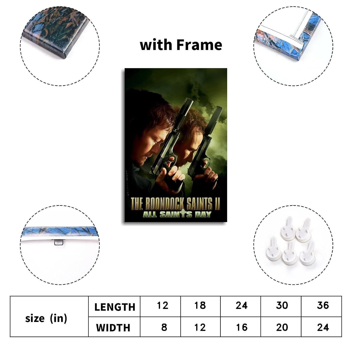 The Boondock Saints II: All Saints Day Movie Poster Wall Art Action Movies Canvas Prints Classic Movies Poster For Home Office Decorations With Framed 18"x12"