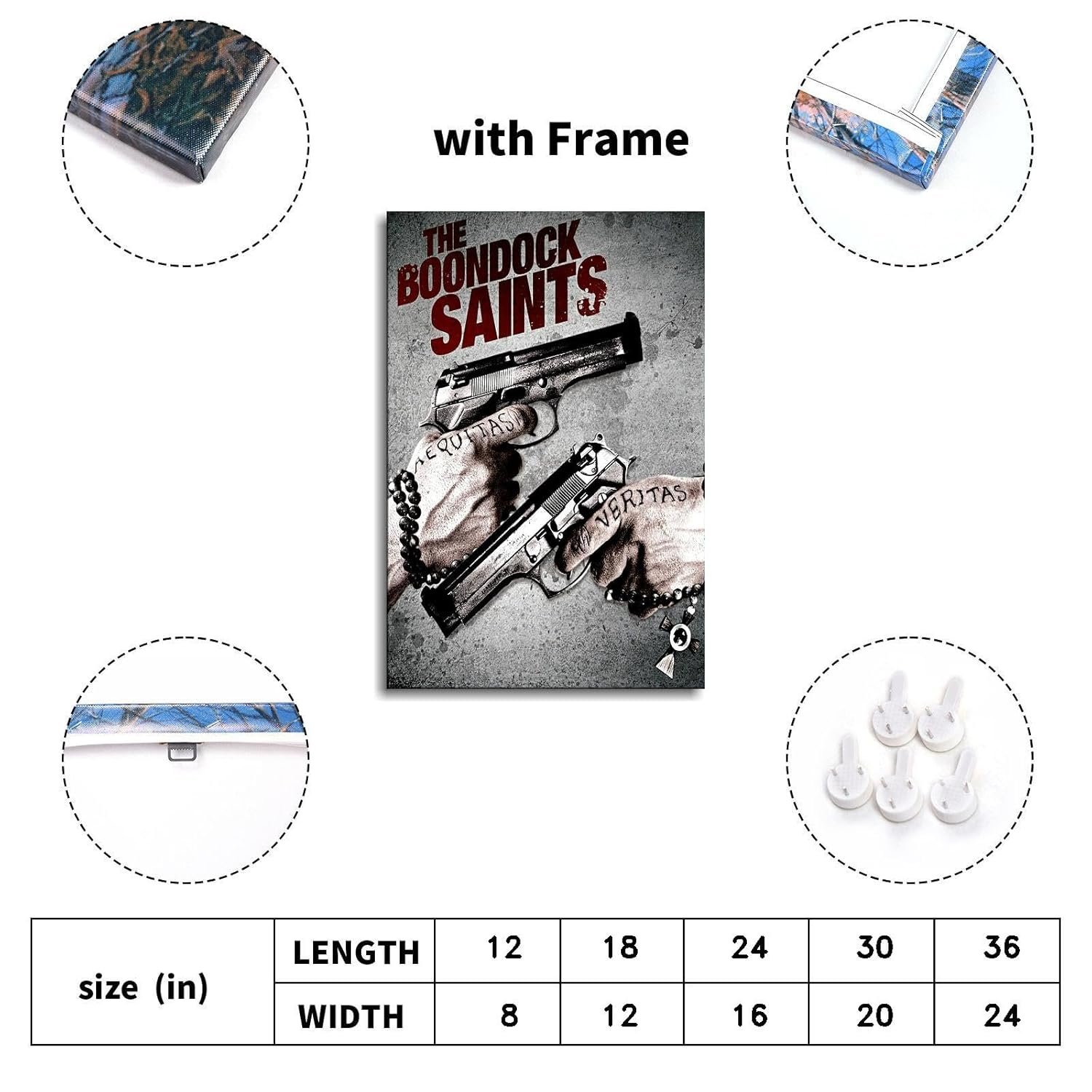 The Boondock Saints Movie Poster Poster The Hand With The Gun Canvas Prints Action Movies Wall Art For Home Office Cinema Decorations With Framed 30"x20"