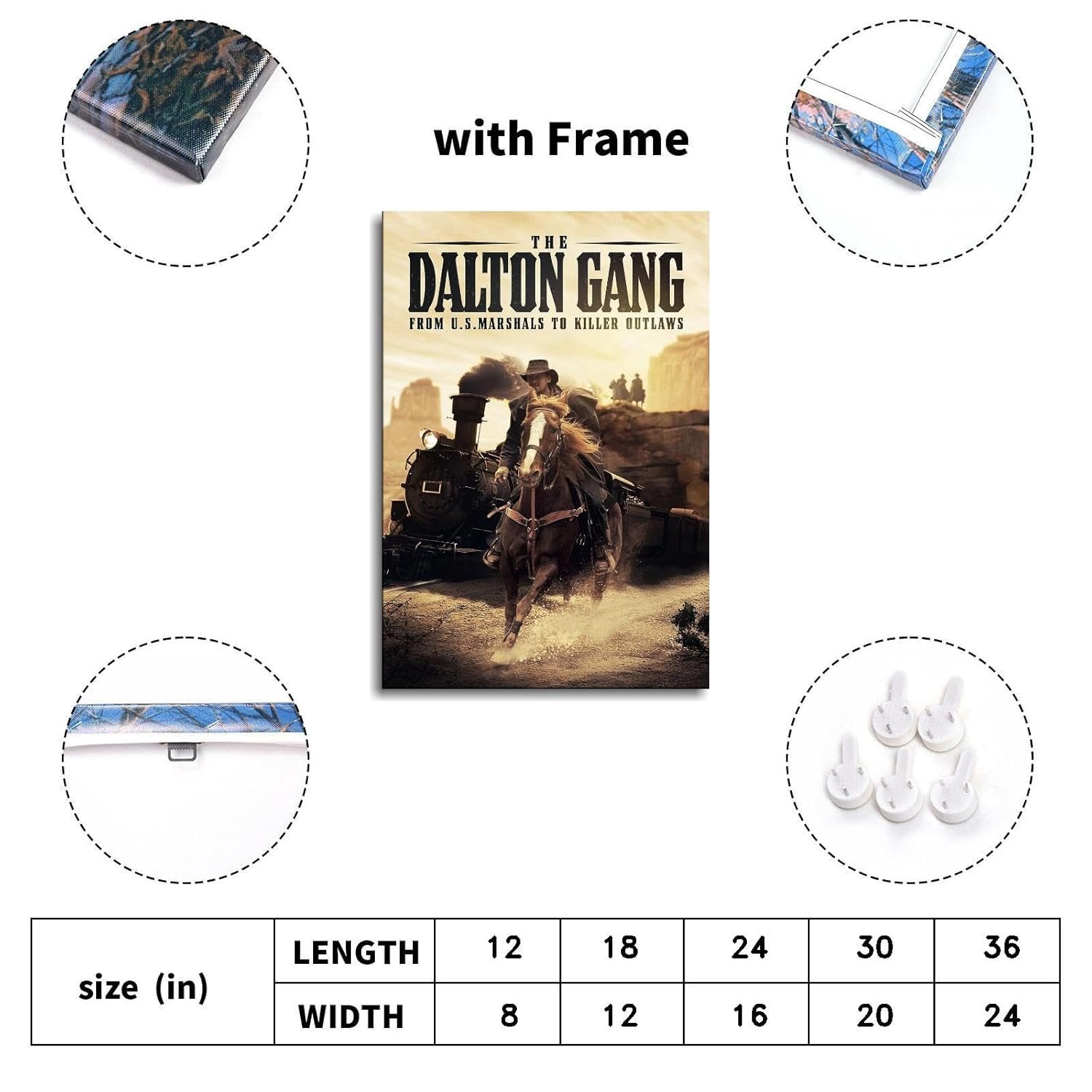 The Dalton Gang Movie Poster Wall Art Western Story Canvas Prints Classic Movies Poster For Home Office Cinema Decorations With Framed 36"x24"