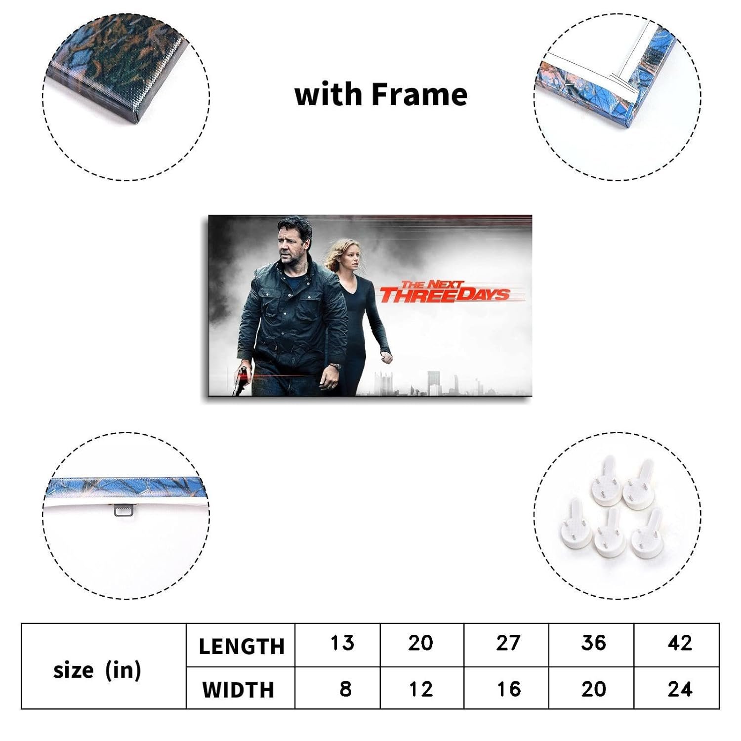 The Next Three Days Movie Poster Canvas Prints Save Lover Action Movies Poster Wall Art For Home Office Cinema Decorations With Framed 36"x20"