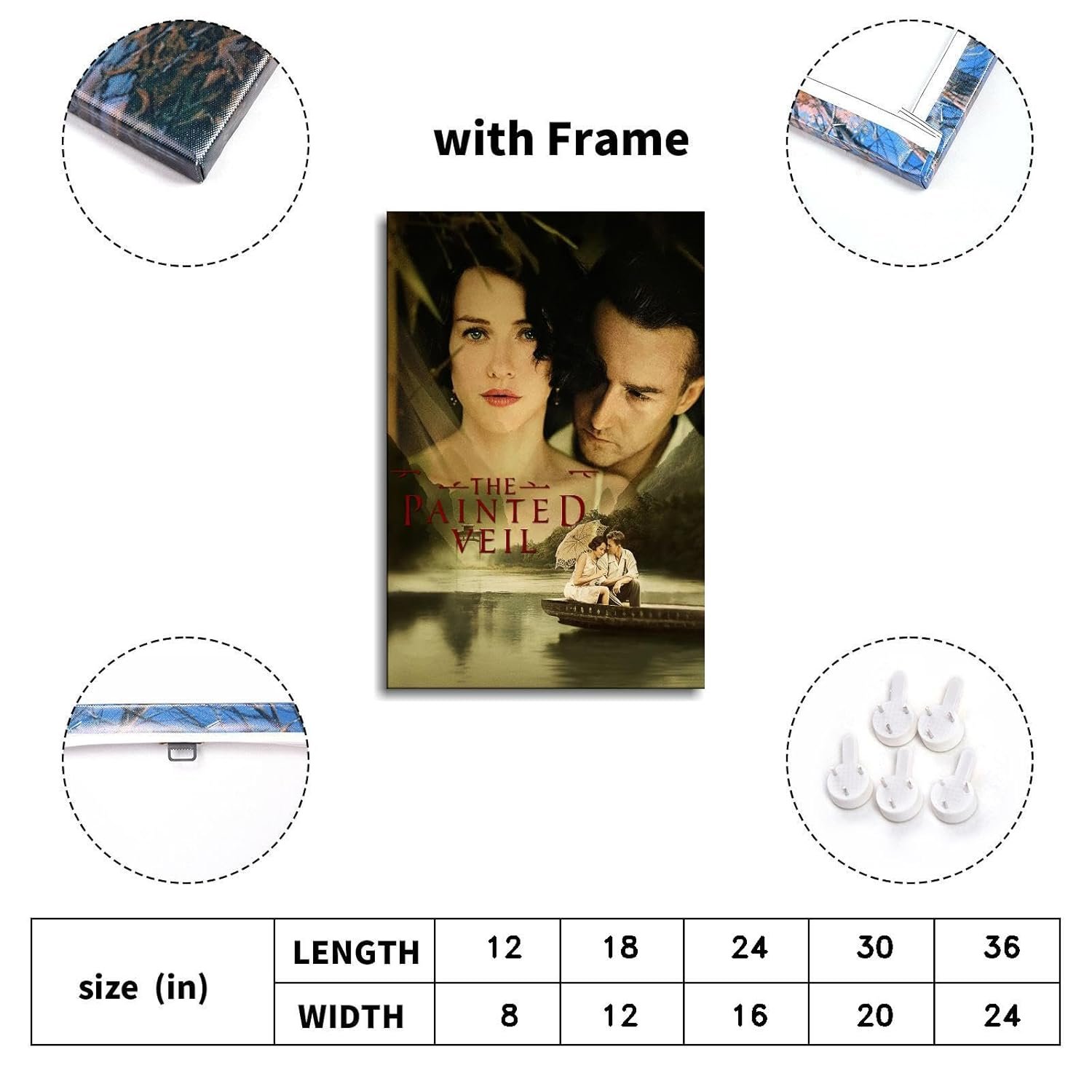 The Painted Veil Movie Poster Canvas Prints Love Story Love Movies Poster Wall Art For Home Office Cinema Decorations With Framed 30"x20"