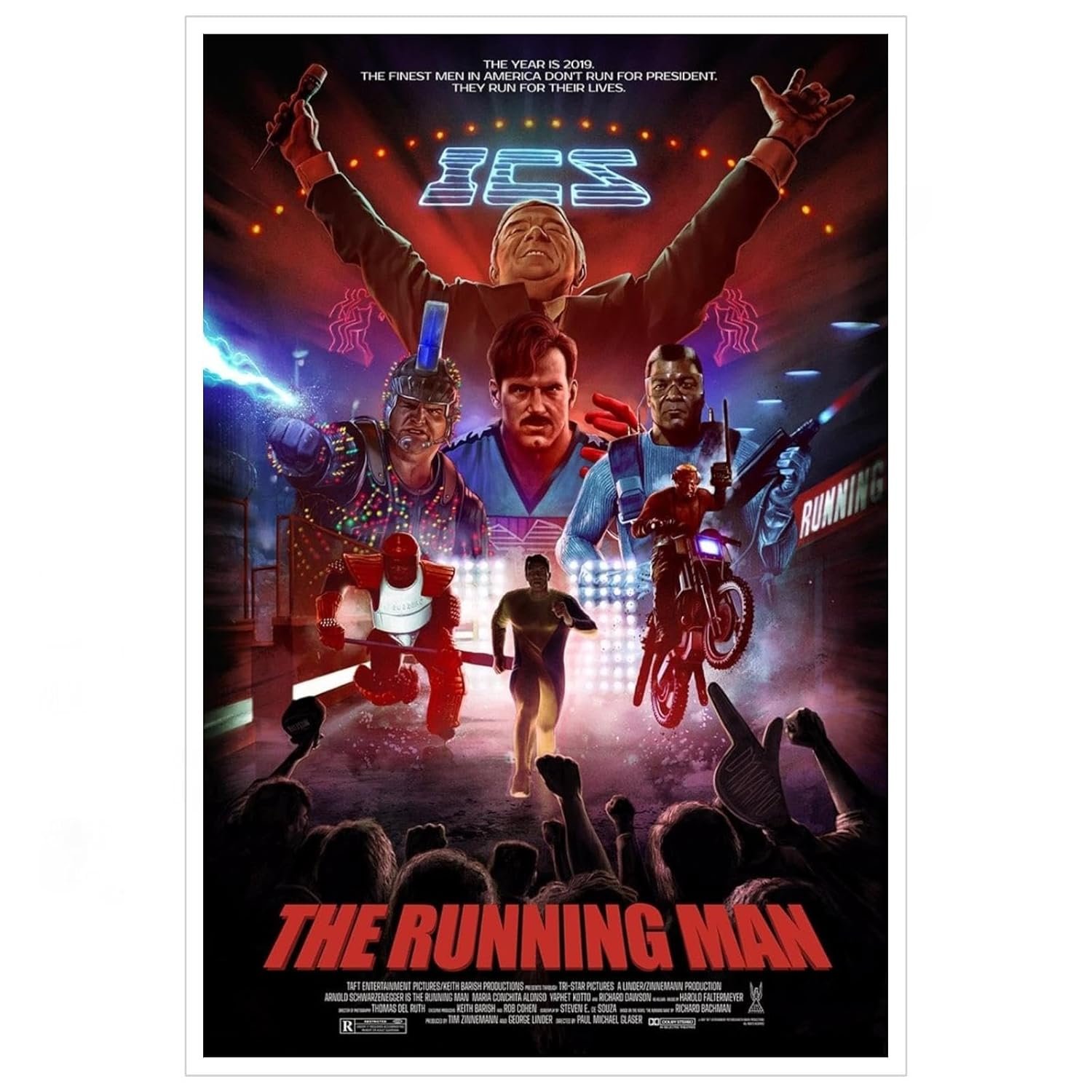 The Running Man Movie Poster Adventure Classic Movies Canvas Prints Action Science Fiction Movies Wall Art For Home Office Living Room Decorations Unframed 36"x24"