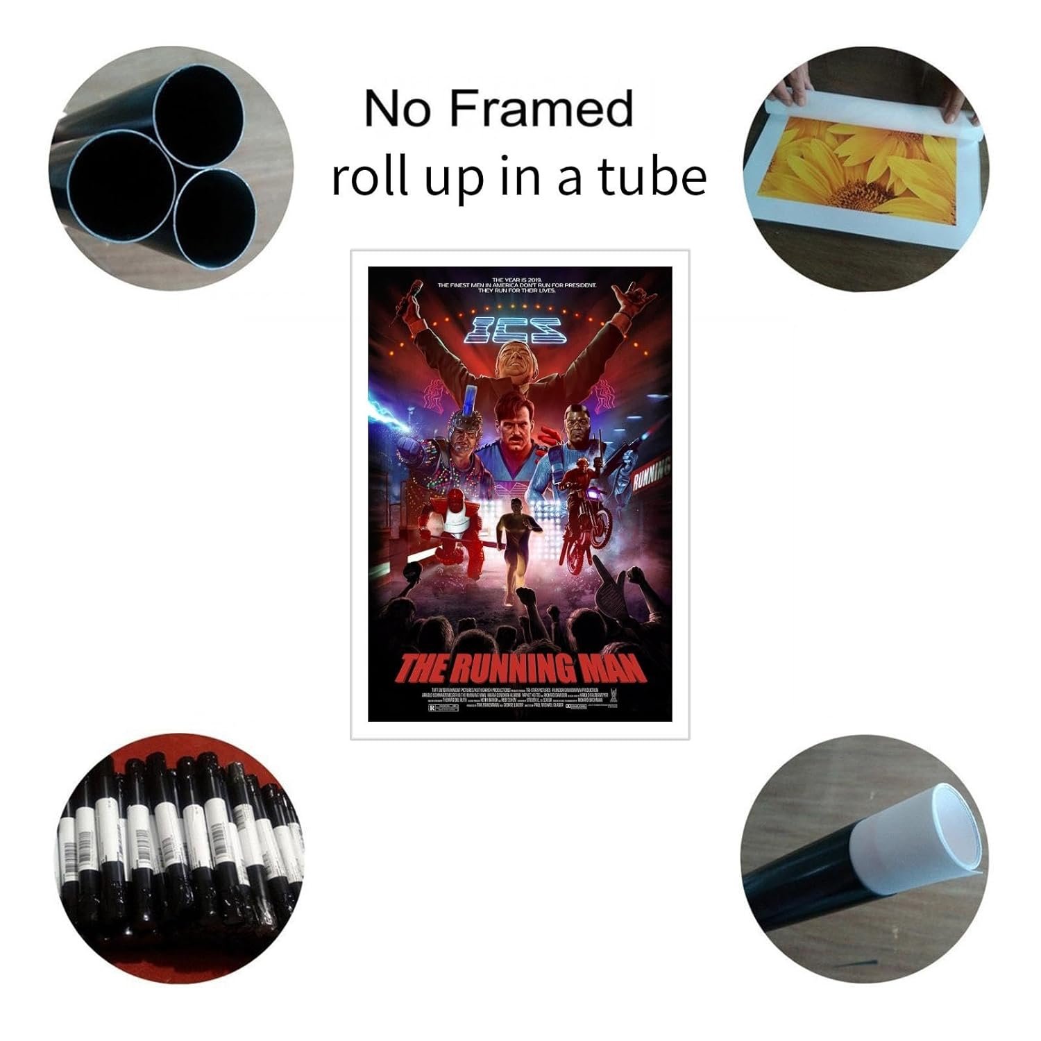 The Running Man Movie Poster Adventure Classic Movies Canvas Prints Action Science Fiction Movies Wall Art For Home Office Living Room Decorations Unframed 36"x24"