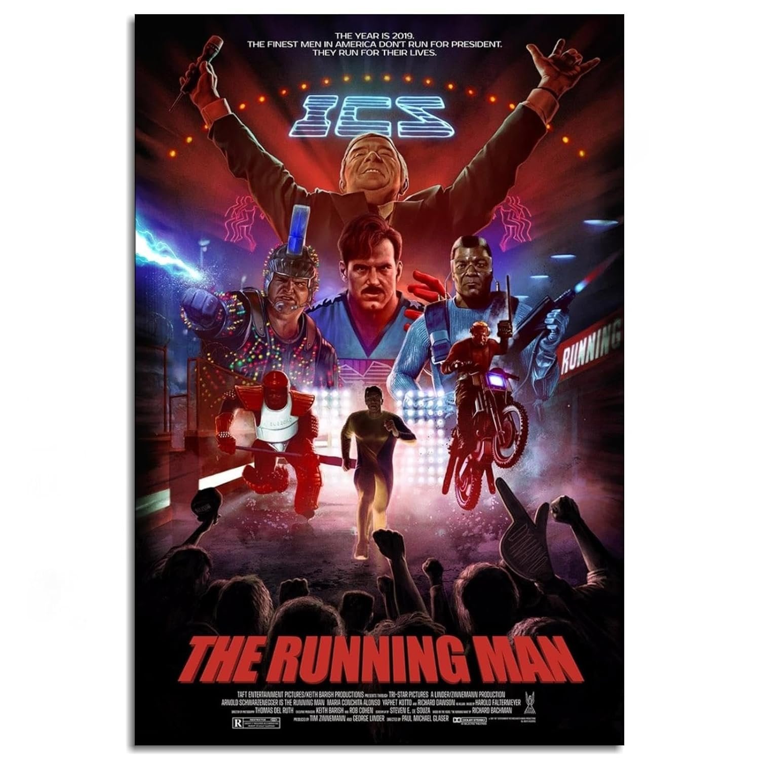 The Running Man Movie Poster Adventure Classic Movies Canvas Prints Action Science Fiction Movies Wall Art For Home Office Living Room Decorations Unframed 36"x24"