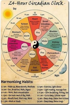 24 Hour Circadian Clock Organ Clock Unframed Knowledge Wall Art Chinese Medicine Healthy Art Cafe School Decoration Tin Sign Home Decor Home Art Metal Signs Wall Art Wall Decor...