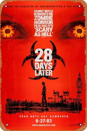 28 Days Later 2002 Horror Movie Poster Metal Tin Sign Vintage Style Wall Plaque Decor 8x12 inch