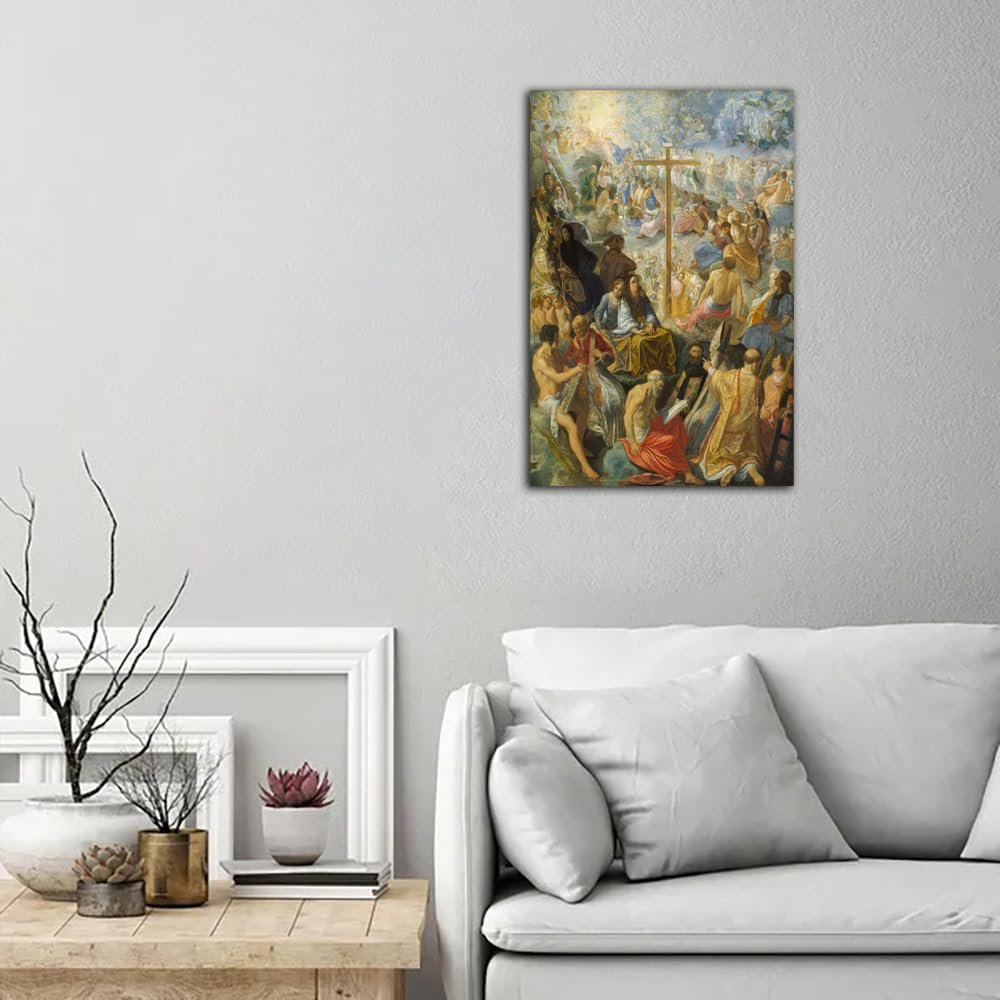 Adam Elsheimer The Altarpiece of the Holy Cross Poster Vintage Oil Painting Print Wall Art Canvas Painting Modern Bedroom Decor Picture (Framed, (16x24inch(40x60cm)