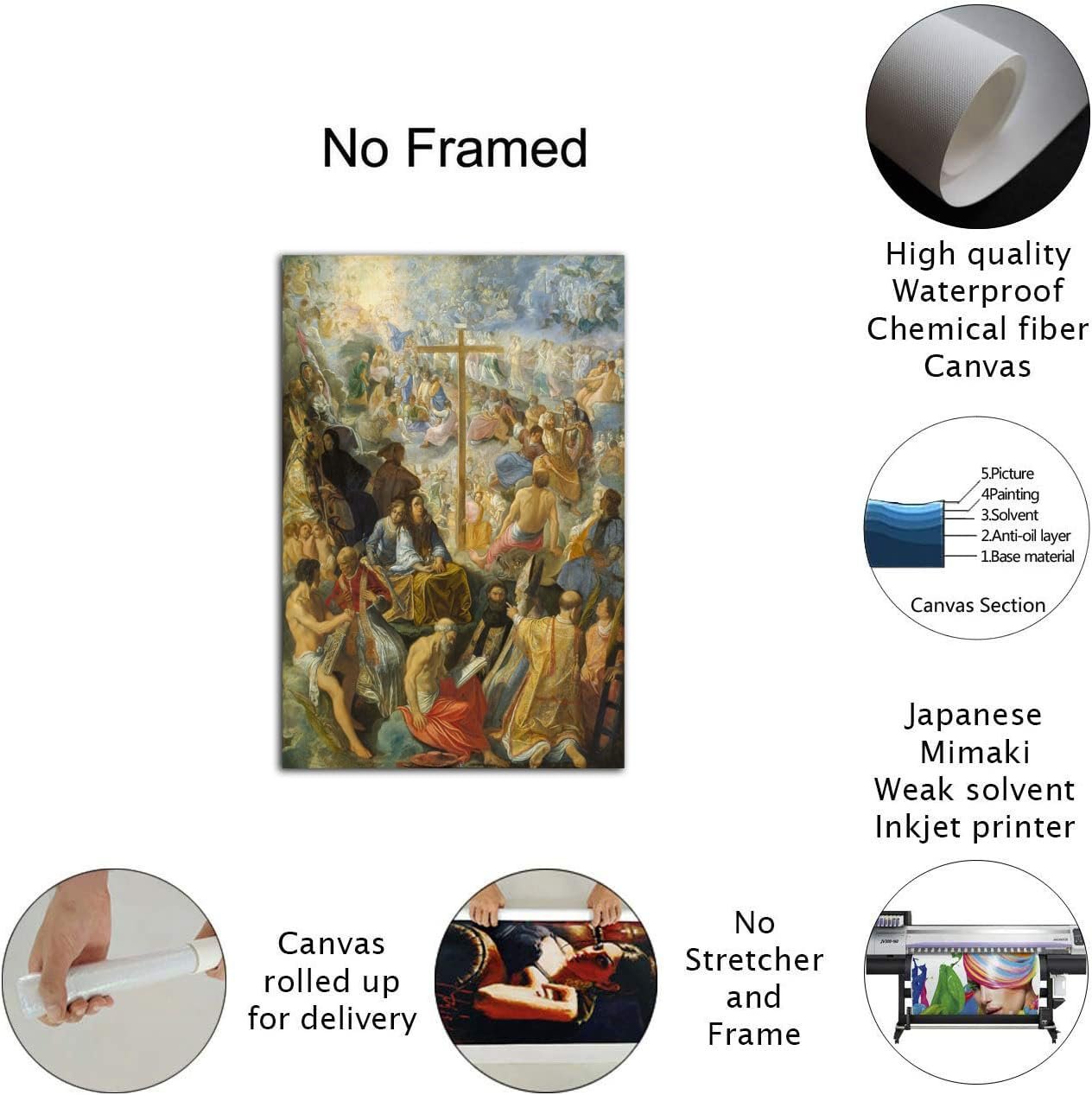 Adam Elsheimer The Altarpiece of the Holy Cross Poster Vintage Oil Painting Print Wall Art Canvas Painting Modern Bedroom Decor Picture (Framed, (16x24inch(40x60cm)