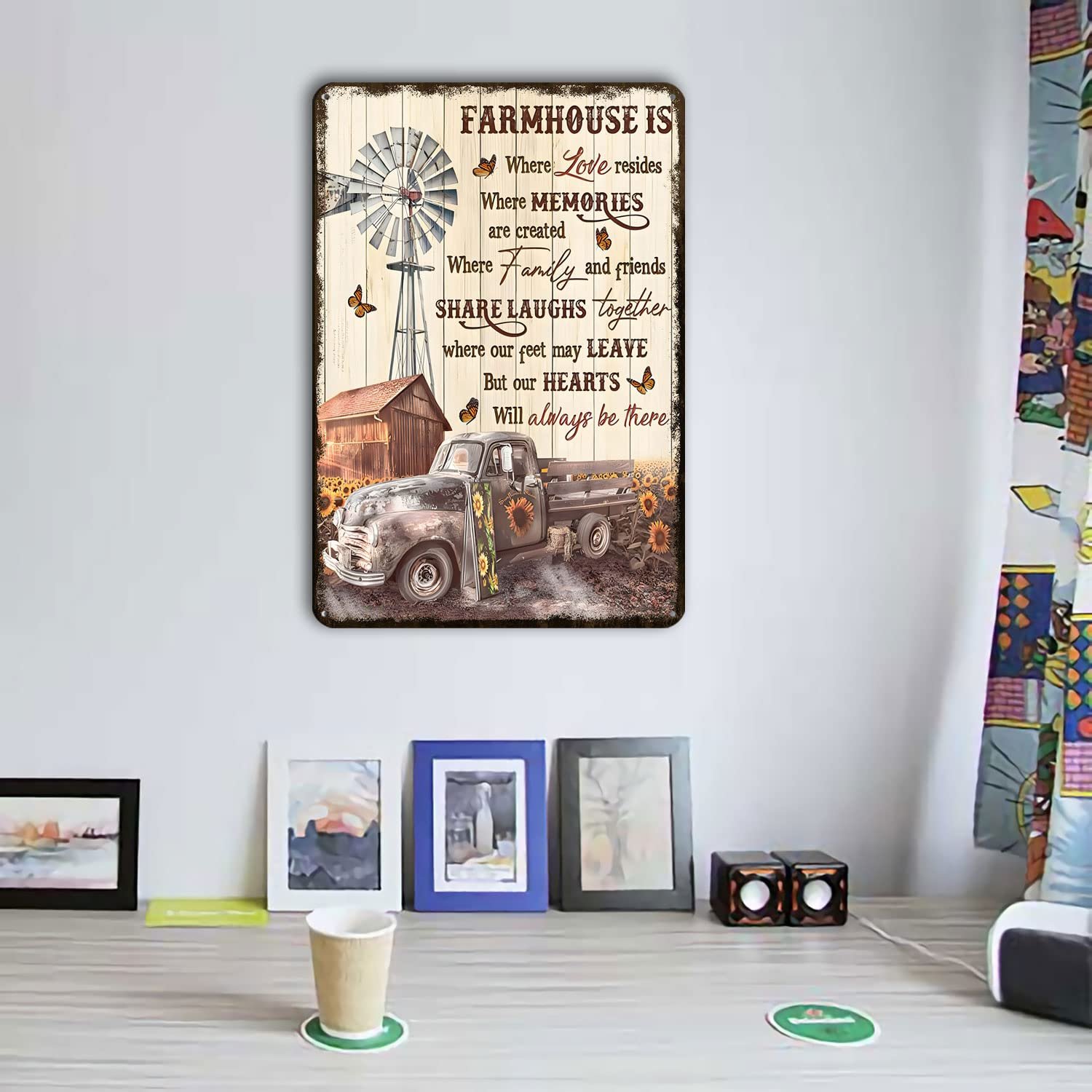 Aenaon Farmhouse Metal Tin Sign Vintage Home Kitchen Garage Bar Cave Wall Nostalgic Decor Rustic Truck Windmill and Sunflower Tin Sign 8x12 Inches