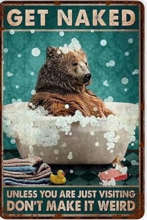 Ainbash Bear Bath Metal Tin Retro Sign Metal Poster Bear Metal Poster Funny Bathroom Wall Art Bathroom Hanging Decor Home Decor Funny Toilet Metal Sign Bathroom Wall Art Home...