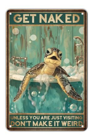 Bathroom Metal Tin Sign Wall Decor Vintage Sea Turtle Tin Sign for Office Home Classroom Bathroom Decor 12 * 8in