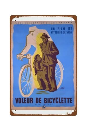 Bicycle Posters Metal Wall Tin Sign wall art Bicycle Thieves 1948 Poster room decor Man Cave Decor Retro Gift Vintage Decorations 8"x12"