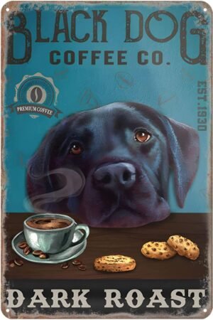 Black Lab Decor Retro Black Dog Coffee Co Dark Roast Metal Poster Vintage Labrador Retriever Gifts For Dog Lovers Kitchen Cafe Bar 8x12 Inch