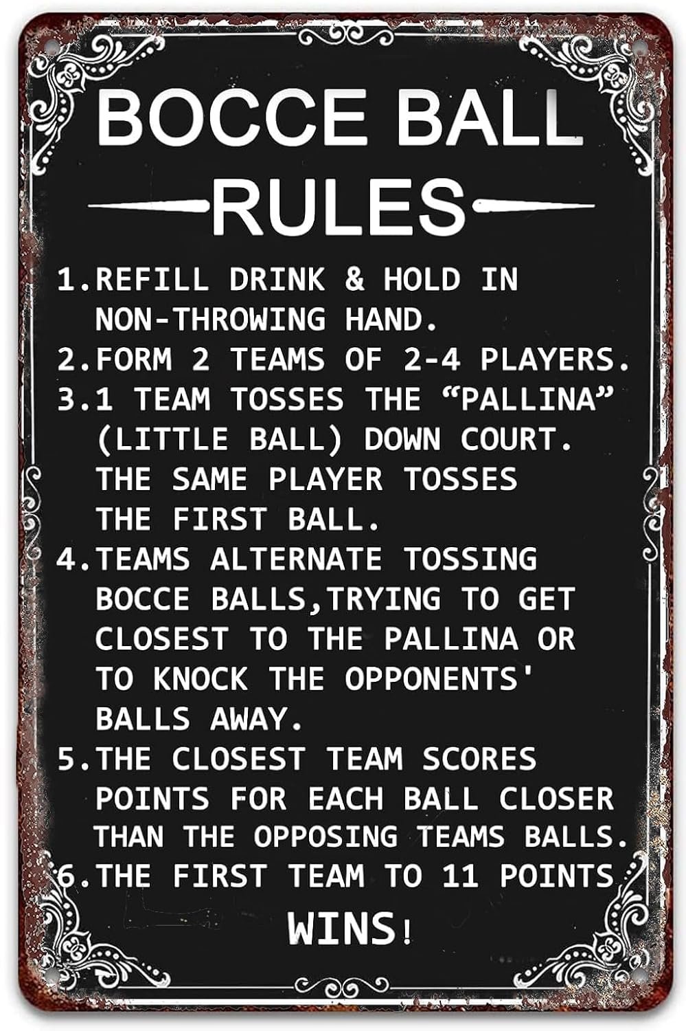 Bocce Ball Rules Funny Tin Sign Metal Signs Scoring Rules Men Poster Home Cafe Garage Man Cave Bar Farm Decor 8x12 Inch
