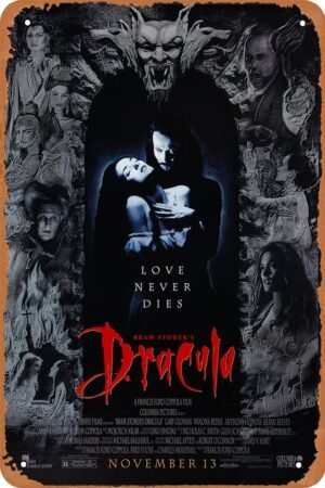 Bram Stoker's Dracula 1992 Horror Movie Poster Vintage Retro Metal Tin Sign for Coffee Bar Home Wall Decorative Birthday Gift 8x12Inch