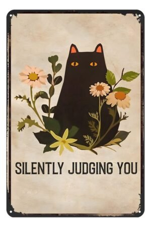 Cat Silently Judging Metal Sign Retro Decor Home Kitchen Bar Cafe Club Cave Wall Decor Funny Cat Tin Sign 12 X 8 Inch