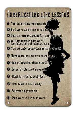Cheerleader Gifts Inspirational Metal Sign Wall Decor Cheerleading Posters for Women Athletes Cheer Coach Living Room Girls Room Playroom Bedroom Gym Decor 12 * 8in