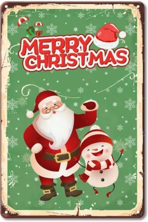 Christmas Sign Merry Christmas Decorations Eve snowmen Vintage Metal Tin Sign Retro For Toilet Restroom Home Yard 8x12 Inches