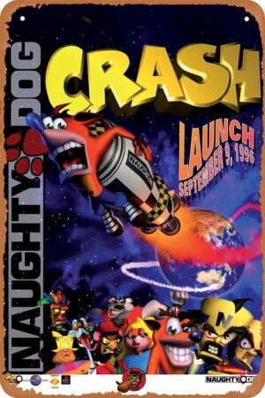 Clilsiatm Crash Bandicoot Game Poster Retro Vintage Decor Metal Tin Sign 12X8 Inches