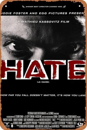 Clilsiatm La Haine Movie Tin Sign,Hate Poster,Vintage Metal Sign for Wall Plaque Decoration 8x12inch