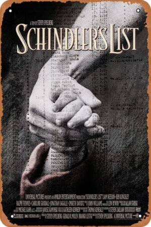 Clilsiatm Schindler's List Poster Movie Tin Sign Vintage Metal Sign for Home Cafe Bar Pub Man Cave Wall Decor 8x12 inch