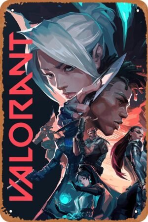 Clilsiatm Valorant Game Poster Video Game Tin Metal Sign Vintage Wall Plaque Decor 8x12 Inch