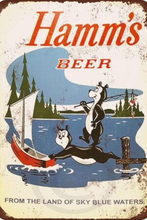 Custom Kraze 1956 Hamms Beer Bears Fishing Reproduction Metal Sign 8 x 12