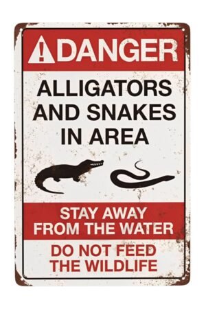 Custom Kraze Danger Alligators and Snakes Vintage Reproduction Metal Sign 8 x 12