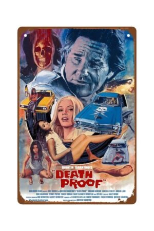Death Proof Movie Metal Wall Tin Sign Action Movies Posters Man Cave Decor Retro Gift Vintage Classic Film Posters Retro Decorations 8"x12"