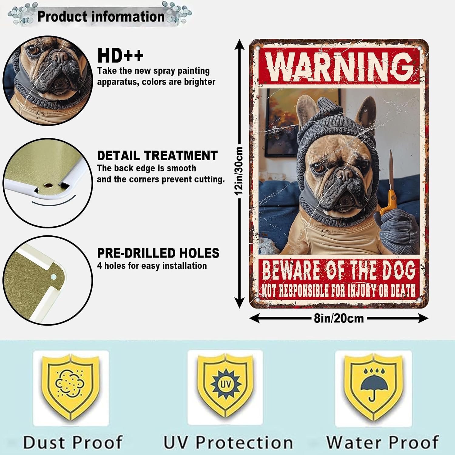 Dog Metal Tin Sign Beware Of The Dog The Cat Is Shady Too Cat Sign Retro Wall Art Decor Funny Signs Vintage Bar Pub Club Indoor Home Gifts 12 * 8in