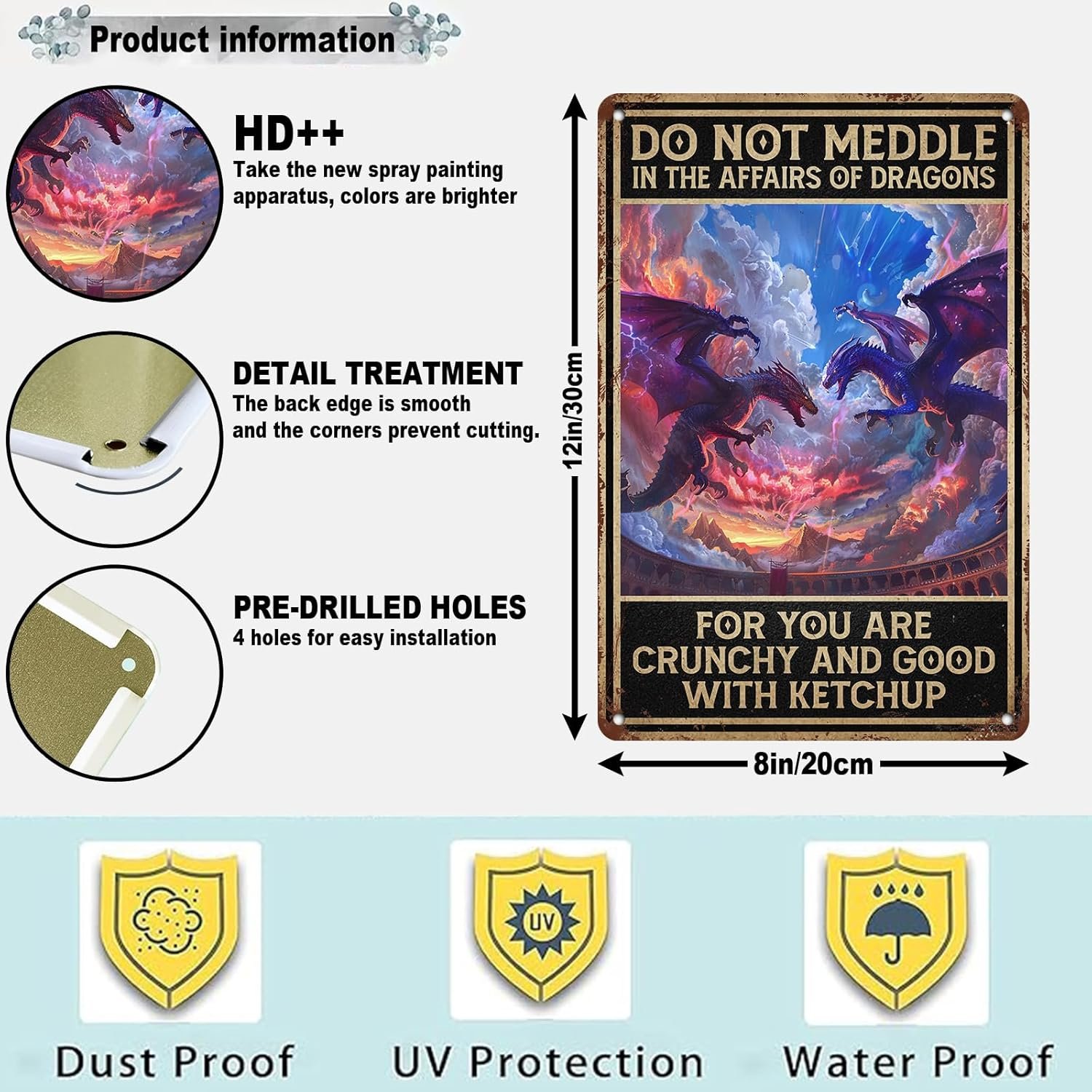 Dragon Decor Metal Sign Do Not Meddle in The Affairs of Dragons Funny Sarcastic Wall Art Man Cave Bar Decor 12x8 Inch