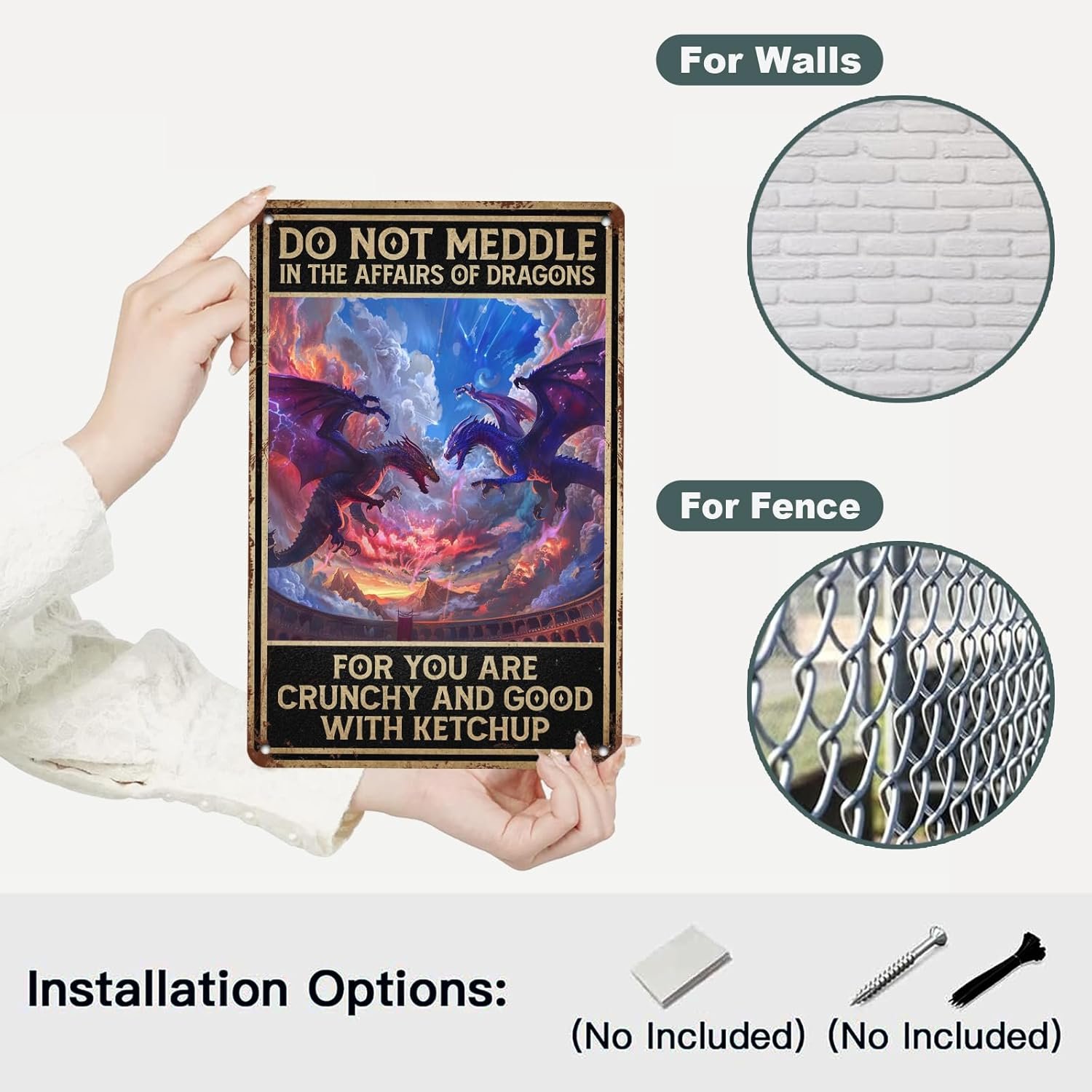 Dragon Decor Metal Sign Do Not Meddle in The Affairs of Dragons Funny Sarcastic Wall Art Man Cave Bar Decor 12x8 Inch