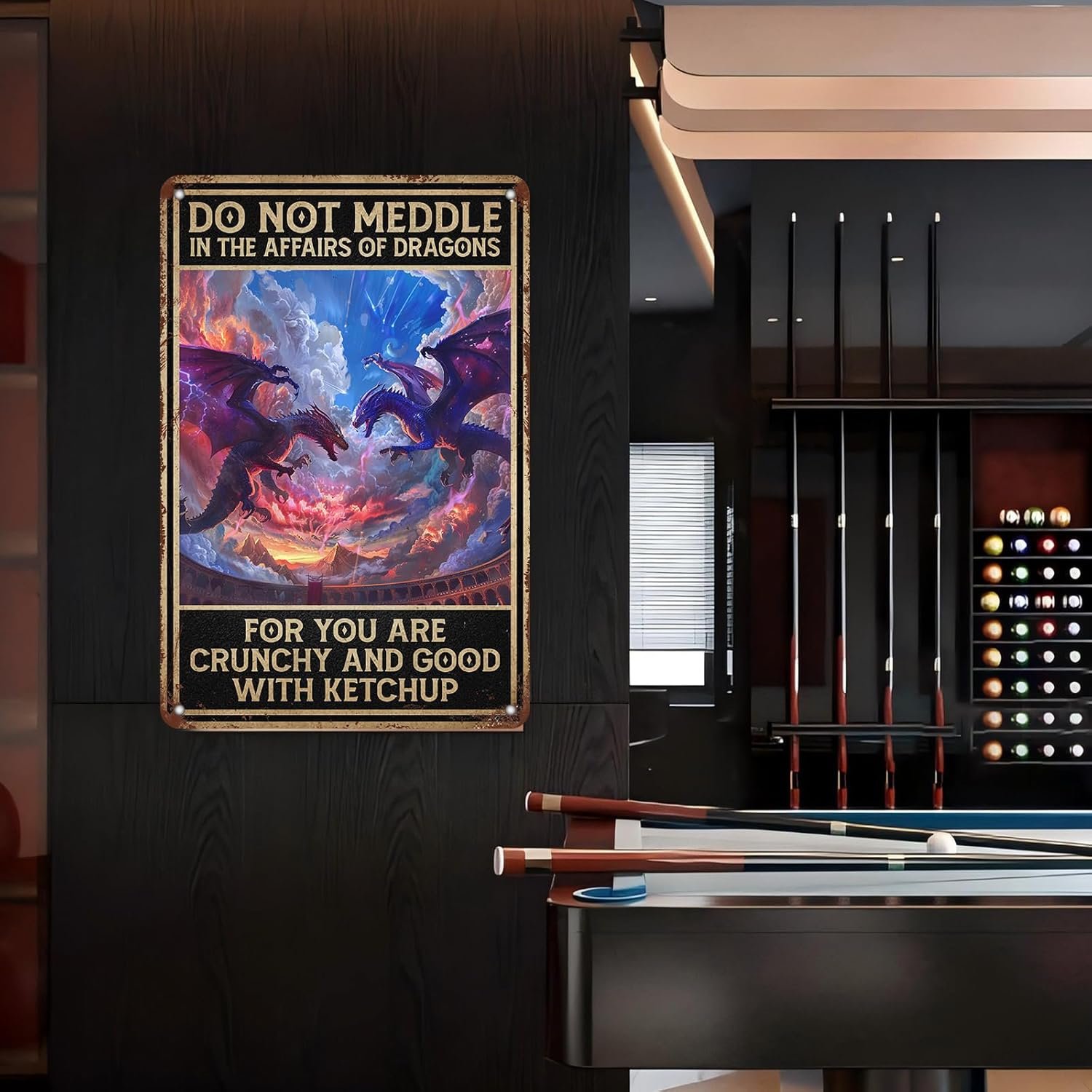 Dragon Decor Metal Sign Do Not Meddle in The Affairs of Dragons Funny Sarcastic Wall Art Man Cave Bar Decor 12x8 Inch