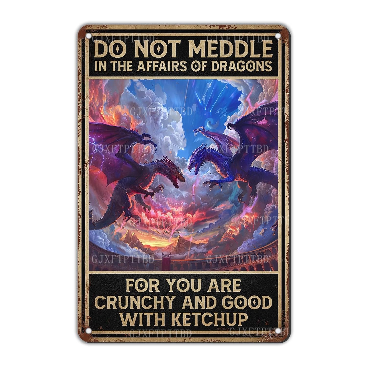 Dragon Decor Metal Sign Do Not Meddle in The Affairs of Dragons Funny Sarcastic Wall Art Man Cave Bar Decor 12x8 Inch