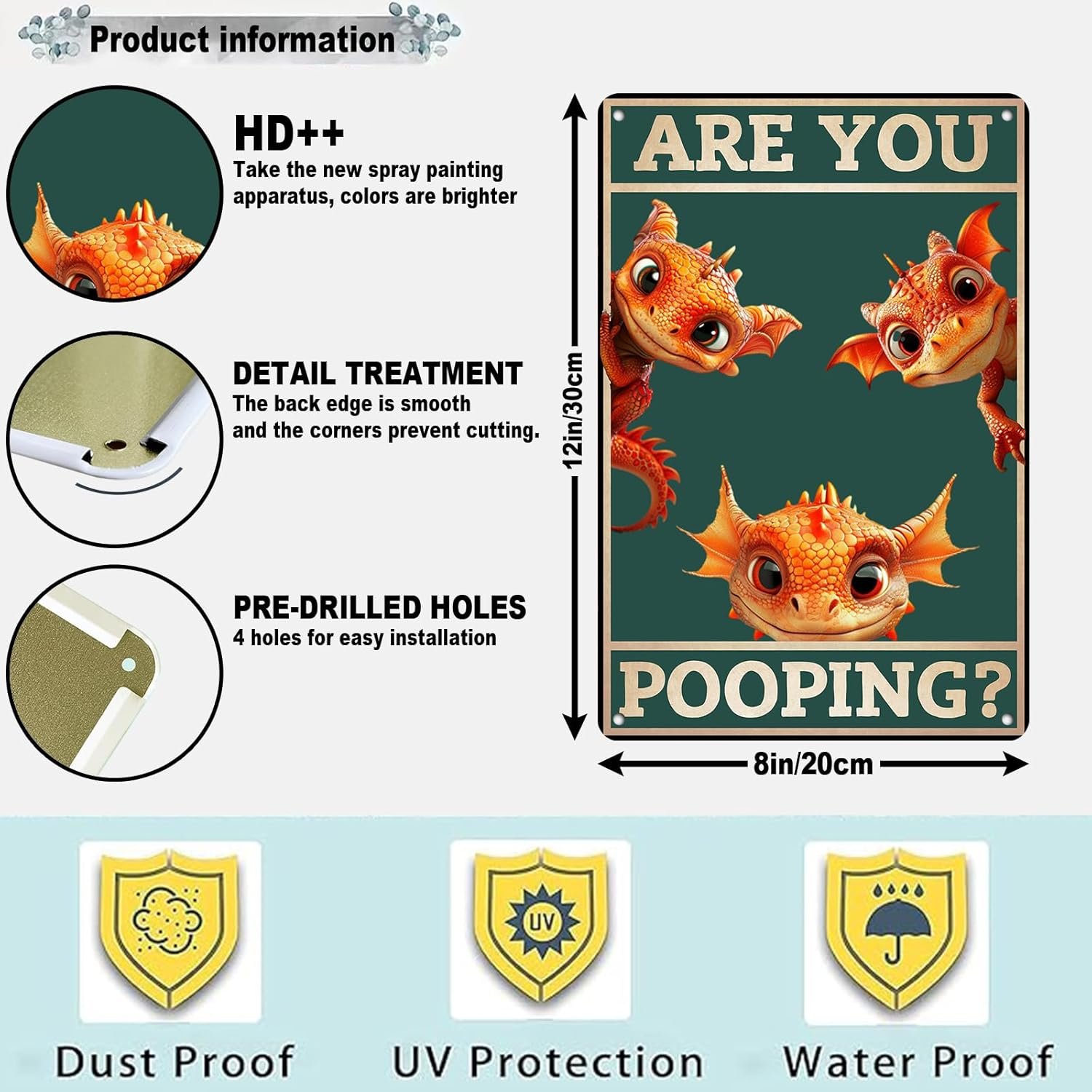 Dragon Metal Tin Sign You Pooping Funny Tin Signs for Bathroom Wall Decor 12 * 8in