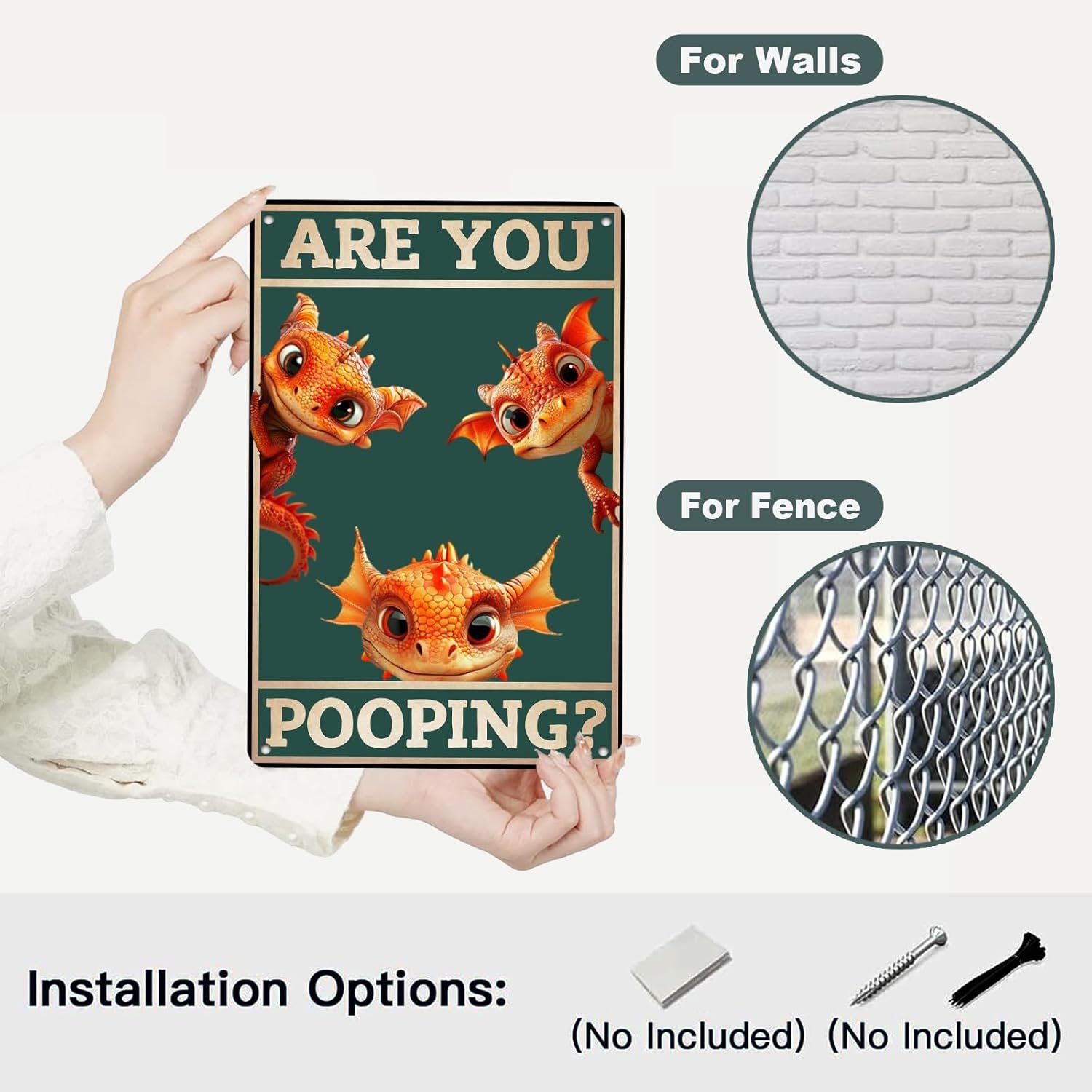 Dragon Metal Tin Sign You Pooping Funny Tin Signs for Bathroom Wall Decor 12 * 8in