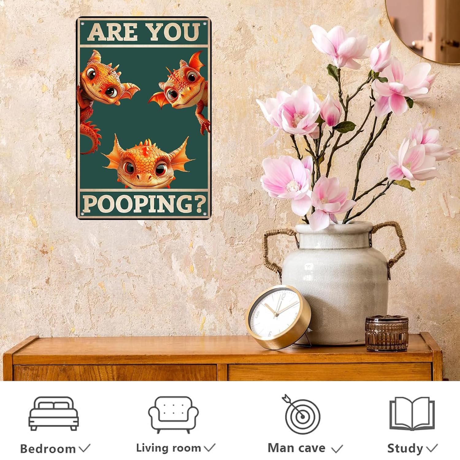 Dragon Metal Tin Sign You Pooping Funny Tin Signs for Bathroom Wall Decor 12 * 8in