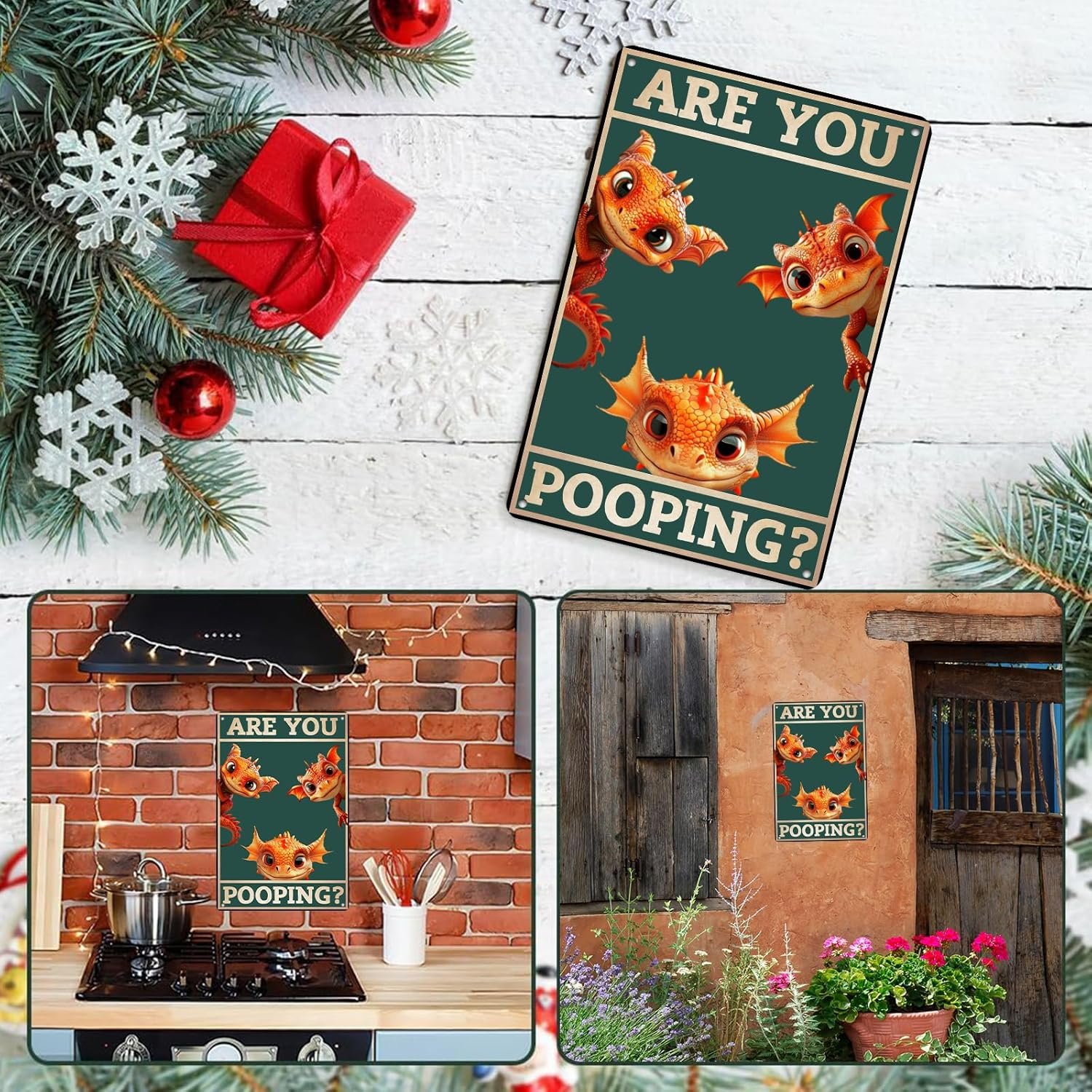 Dragon Metal Tin Sign You Pooping Funny Tin Signs for Bathroom Wall Decor 12 * 8in