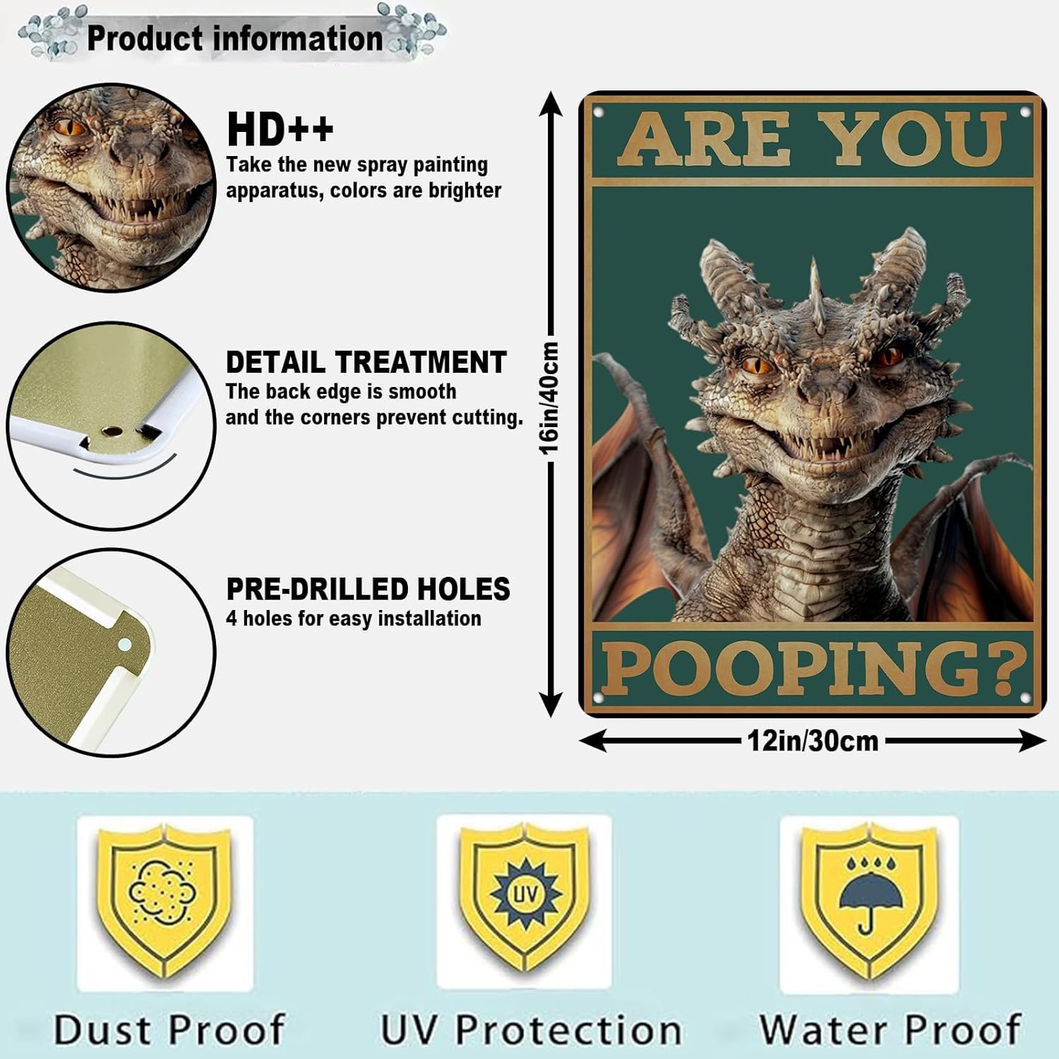 Dragon Metal Tin Sign You Pooping Funny Tin Signs for Bathroom Wall Decor 12 * 8in