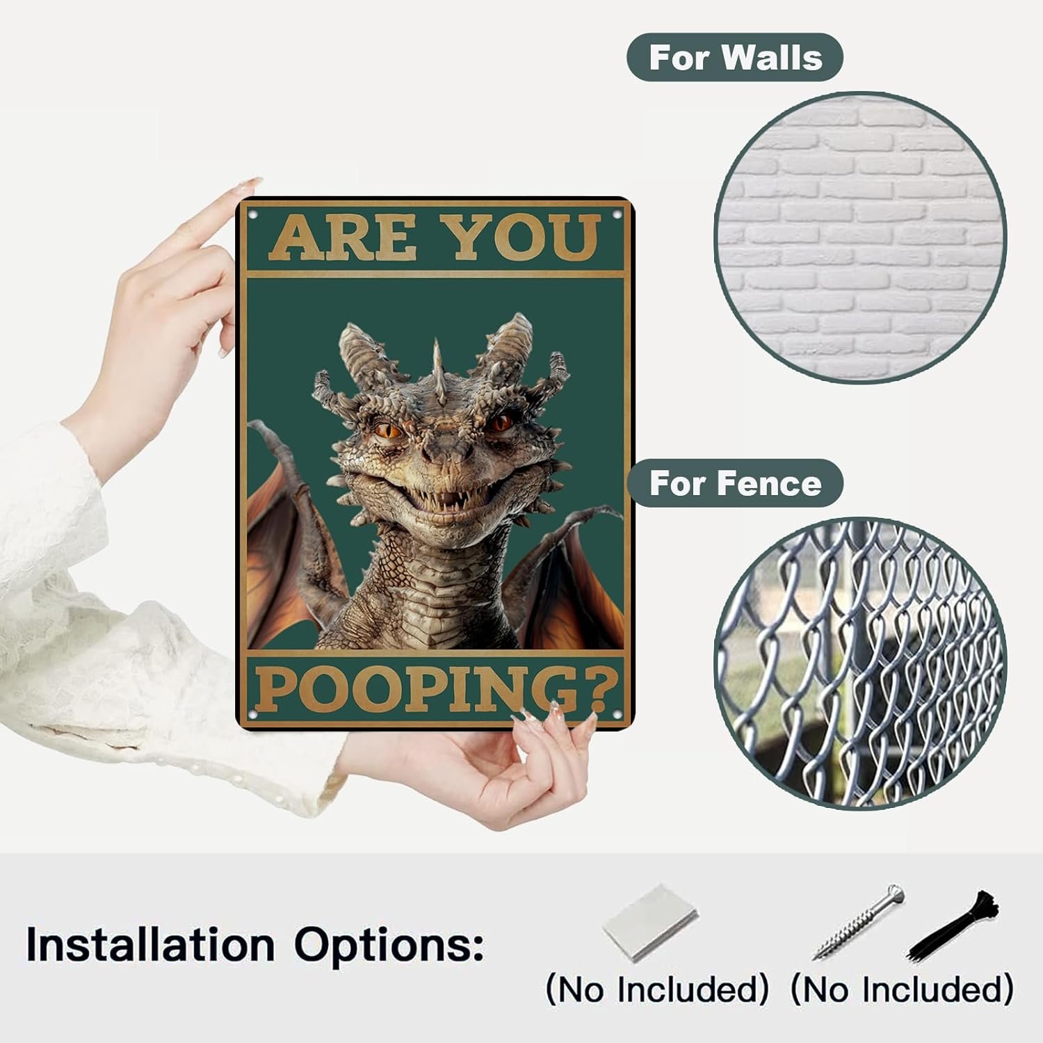 Dragon Metal Tin Sign You Pooping Funny Tin Signs for Bathroom Wall Decor 12 * 8in