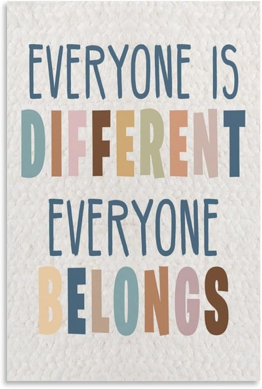 EIEJCIFN Everyone Is Different, Everyone Belongs Positive Poster,Classroom Decor Educational Wall Art Posters Decorative Metal Tin Sign Wall Art Posters for Room Aesthetic 8x12...
