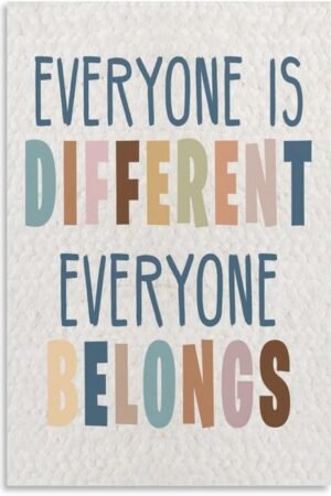 EIEJCIFN Everyone Is Different, Everyone Belongs Positive Poster,Classroom Decor Educational Wall Art Posters Decorative Metal Tin Sign Wall Art Posters for Room Aesthetic 8x12...