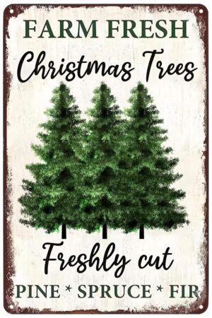 Farm Fresh Christmas Trees Christmas Signs Vintage Metal Tin Sign Rustic Wall Art for Festive Home Decor and Holiday Gifts 12X8 IN