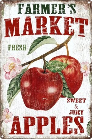 Fresh Fruit Signs Apple Decor Summer Fruit Wall Art Decorations Funny Plaque Vintage Fruit Shop Wall Decor Supermarket Hotel Decor Tin Sign 6x8 in