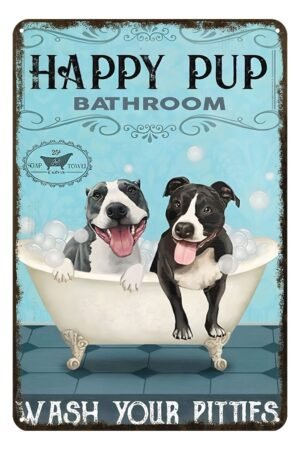 Funny Metal Sign Pitbull Dog Retro Decor Home Kitchen Bar Cafe Bathroom Club Cave Wall Decor Dog Tin Sign 12 X 8 Inch
