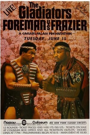 George Foreman vs Joe Frazier 2-1976 - Boxing Poster-12 x18 Inches (Black - Framed)