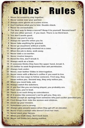 Gibbs Rules Sign Retro Poster House Rules Funny Vintage Metal Tin Signs Art Decor 12x8 Inch