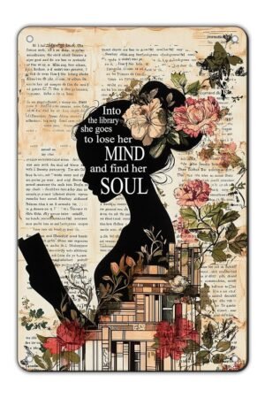Girl Reading Book Vintage Wooden Adult Puzzle Into The Library She Goes to Lose Her Mind and Find Her Soul Retro Wall Decor Poster Home School Library Coffee Shop Club 1000 Pieces